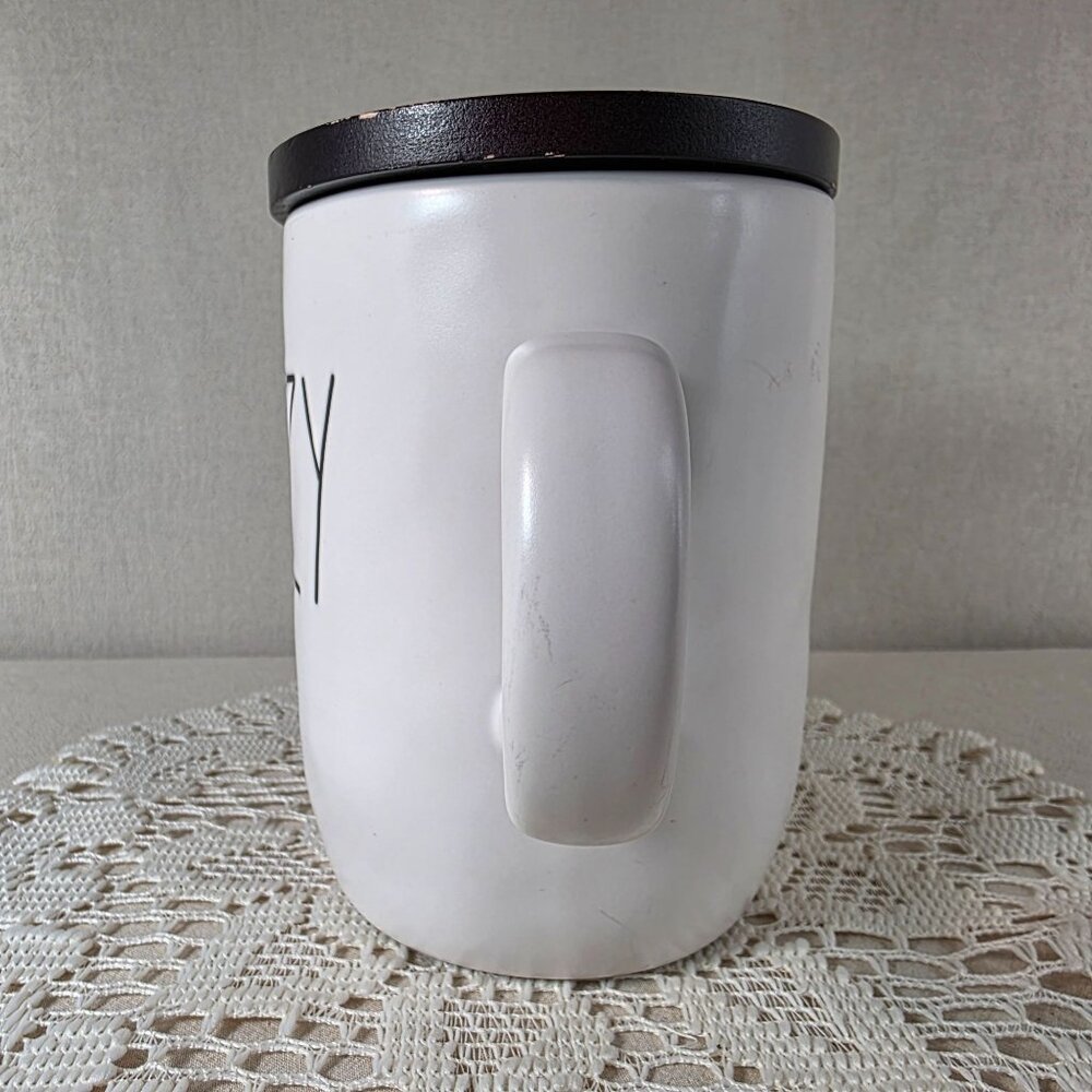 Rae Dunn Ceramic "Cozy" Mug With Black Lid 16 Oz Capacity White With Textured Fi - Picture 2 of 9